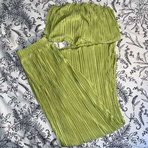 Green matching pants set with strapless top